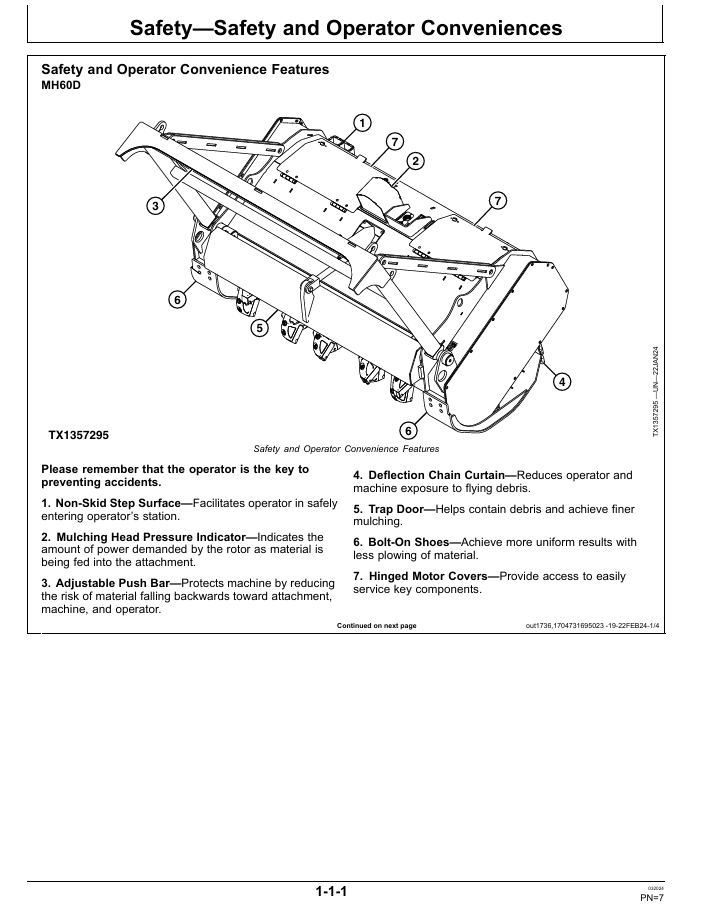 JOHN DEERE MH60D, MH72D, MK76, SM60 MULCHING HEAD OPERATOR MANUAL OMT412343X19
