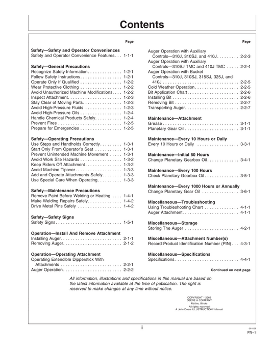 JOHN DEERE PA40 PLANETARY AUGER OPERATOR MANUAL OMT261938