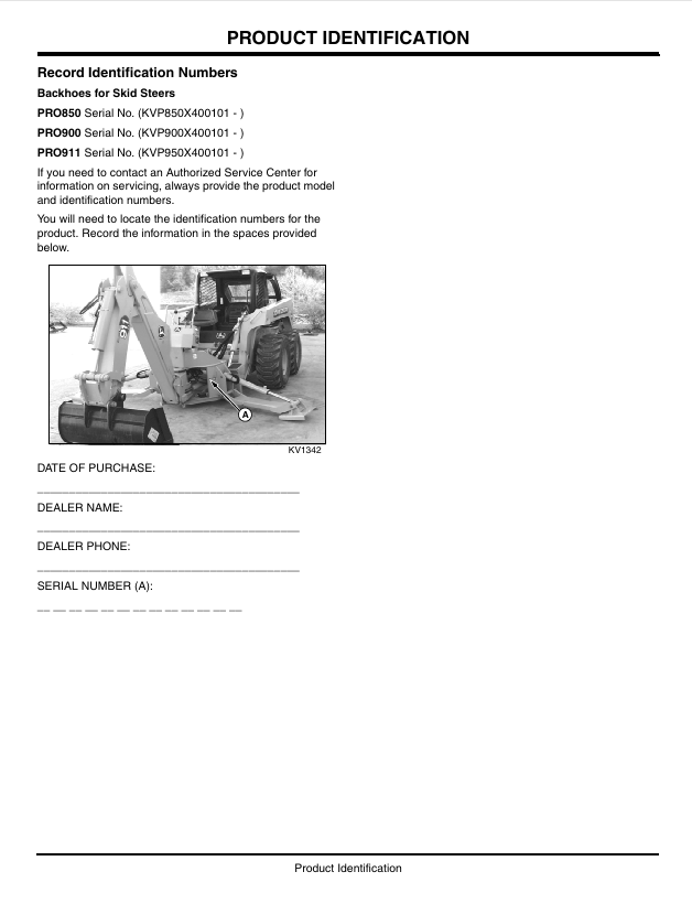 JOHN DEERE PRO850, PRO900, PRO911 UTILITY BACKHOE OPERATOR MANUAL OMKV18678