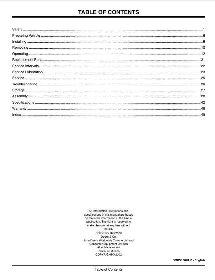 JOHN DEERE PRO850, PRO900, PRO911 UTILITY BACKHOE OPERATOR MANUAL OMKV18678