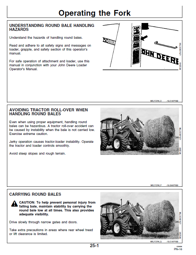 JOHN DEERE ROUND BALE FORK ATTACHMENT FOR 100 & 200 SERIES FARM LOADERS OPERATOR MANUAL OMW37987