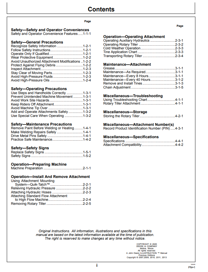JOHN DEERE RT52 AND RT66 ROTARY TILLER OPERATOR MANUAL OMT229529