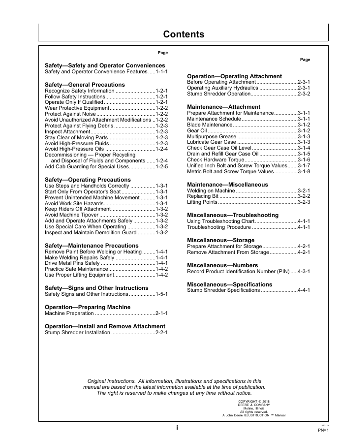 JOHN DEERE SS30 STUMP SHREDDER OPERATOR MANUAL OMT412360X19