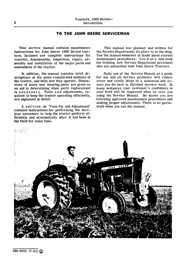 John Deere 1000 Series Service & Repair Manual SM2033 Download