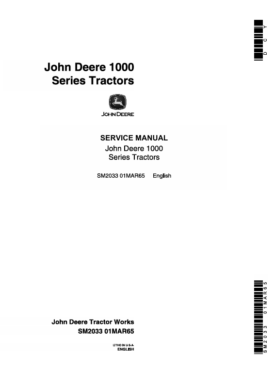 John Deere 1000 Series Tractor Service Manual SM2033 PDF Download