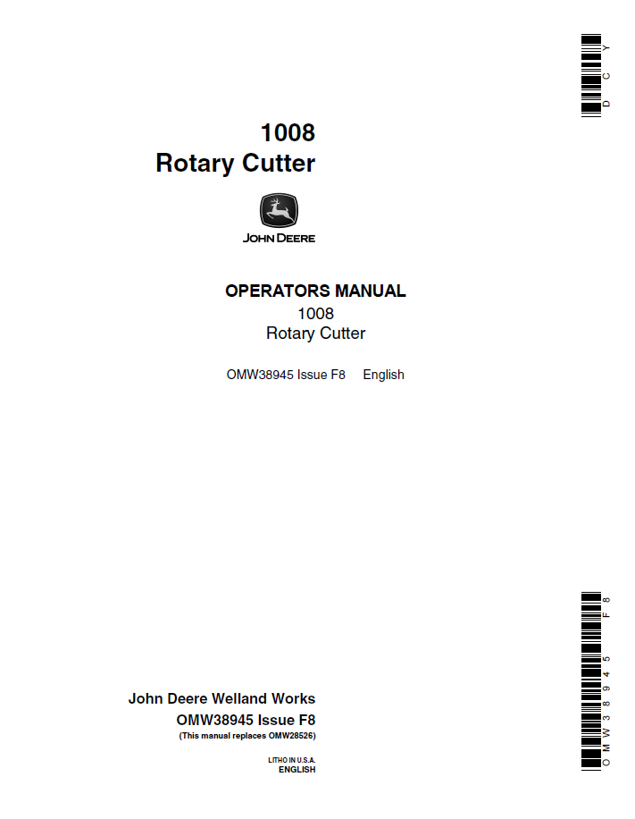 John Deere 1008 Rotary Cutter Operator Manual (OMW38945)