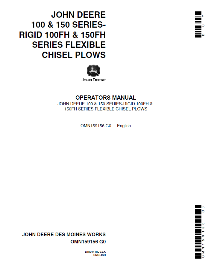 John Deere 100 & 150 Series Chisel Plow Operator Manual (OMN159156)