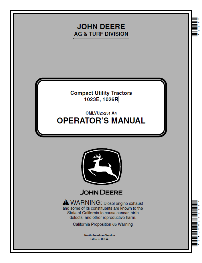 John Deere 1023E 1026R Compact Utility Tractor Operator Manual PDF OMLVU25251