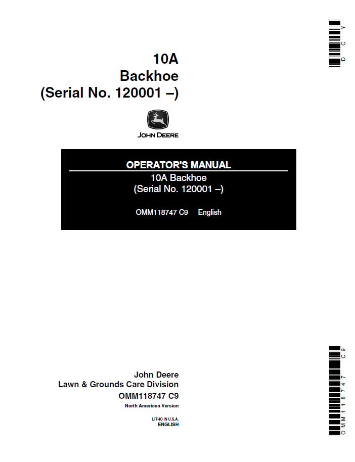 John Deere 10A Backhoe Operator Manual PDF OMM118747