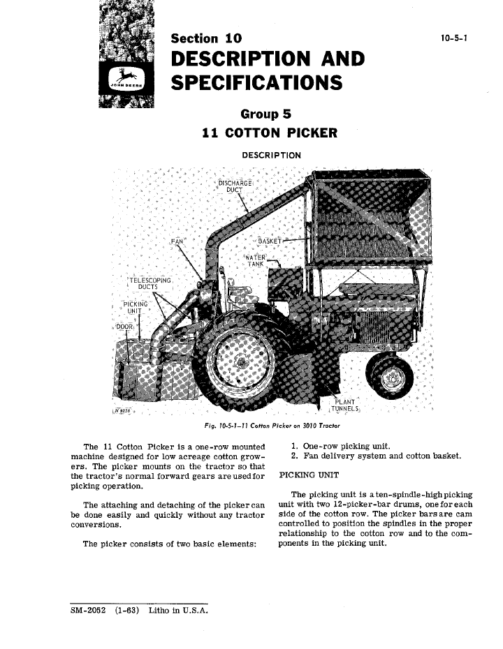 John Deere 11-122 Cotton Picker Workshop Service Manual SM2052