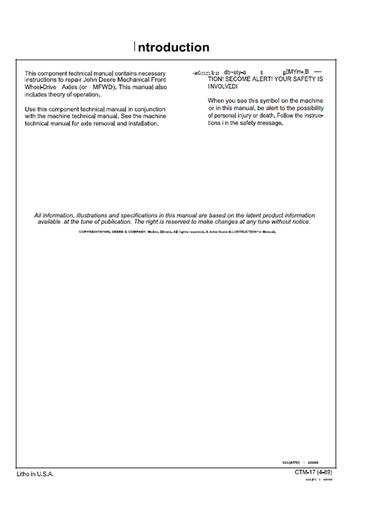 John Deere 1100 Series Front Wheel Drive Axle CTM17 Service Manual
