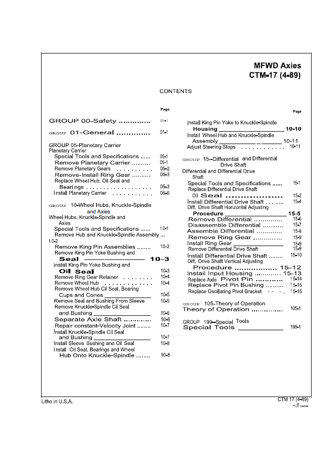 John Deere 1100 Series MFWD Axle Service & Workshop Manual CTM17