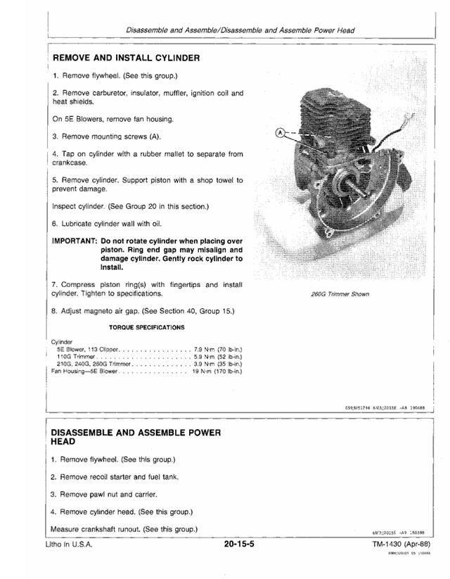 John Deere 110G 210G 240G 260G Trimmer Technical Manual PDF