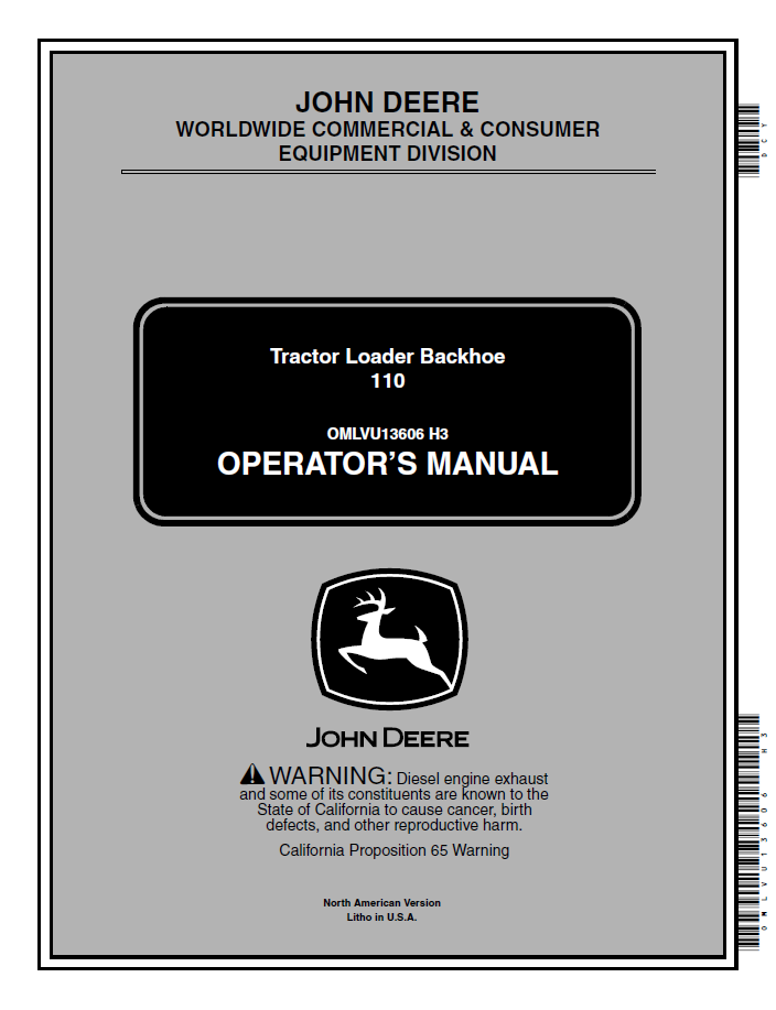 John Deere 110 Tractor Loader Backhoe Operator Manual PDF OMLVU13606