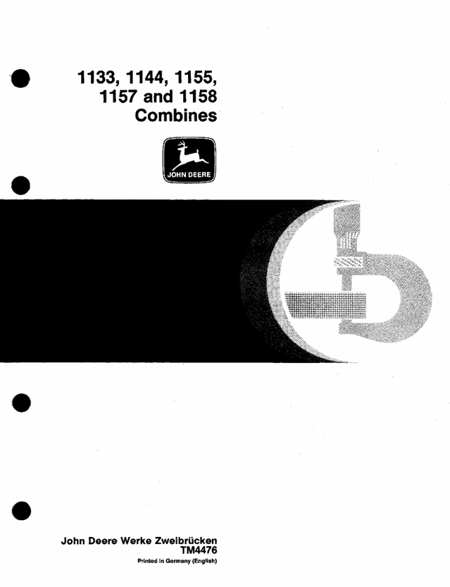 John Deere 1133 1144 1155 1157 1158 Combine Technical Manual TM4476