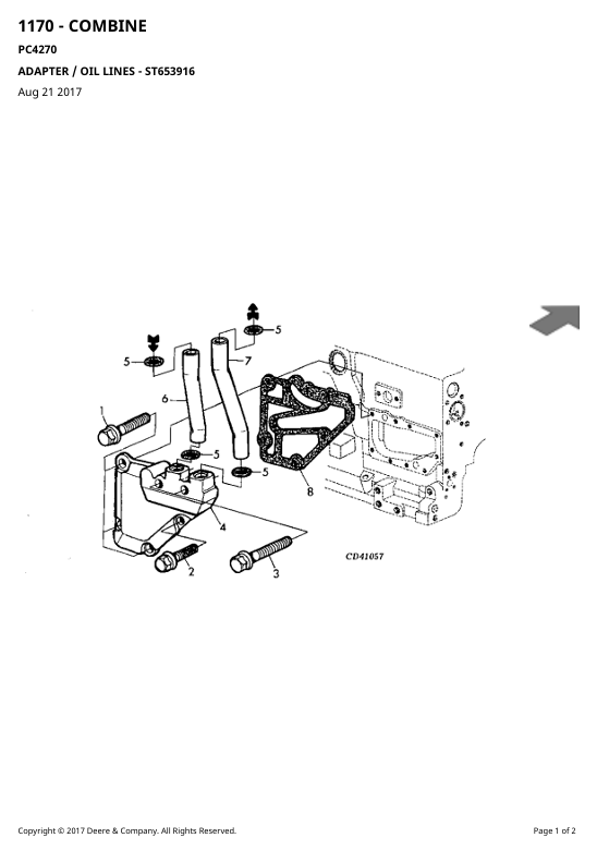 John Deere 1170 Combine Parts Manual PC4270 Download