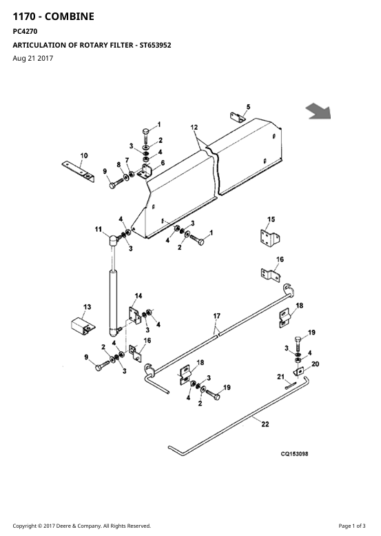 John Deere 1170 Harvester Parts Catalogue & Repair Manual