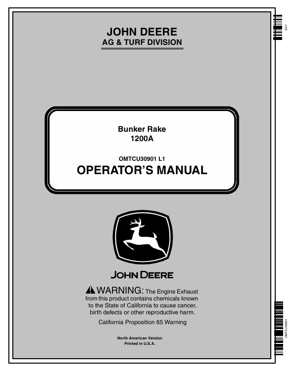 John Deere 1200A Bunker Rake Operator Manual OMTCU30901 PDF