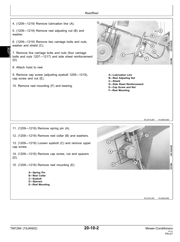 John Deere 1207-1219 Mower Conditioner Repair & Maintenance Manual TM1284