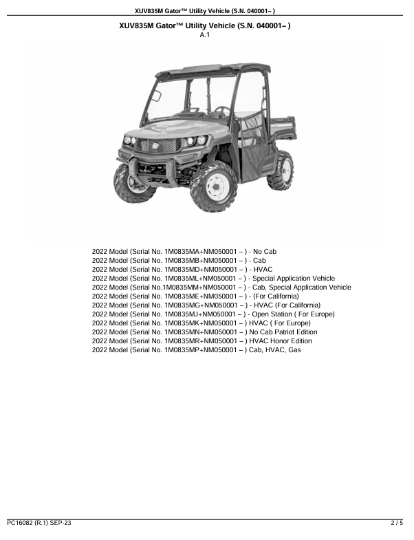 John Deere 1210A Grain Cart PC1608 Parts Manual & Catalogue