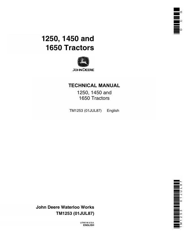 John Deere 1250 1450 1650 Tractor Technical Manual TM1253 PDF