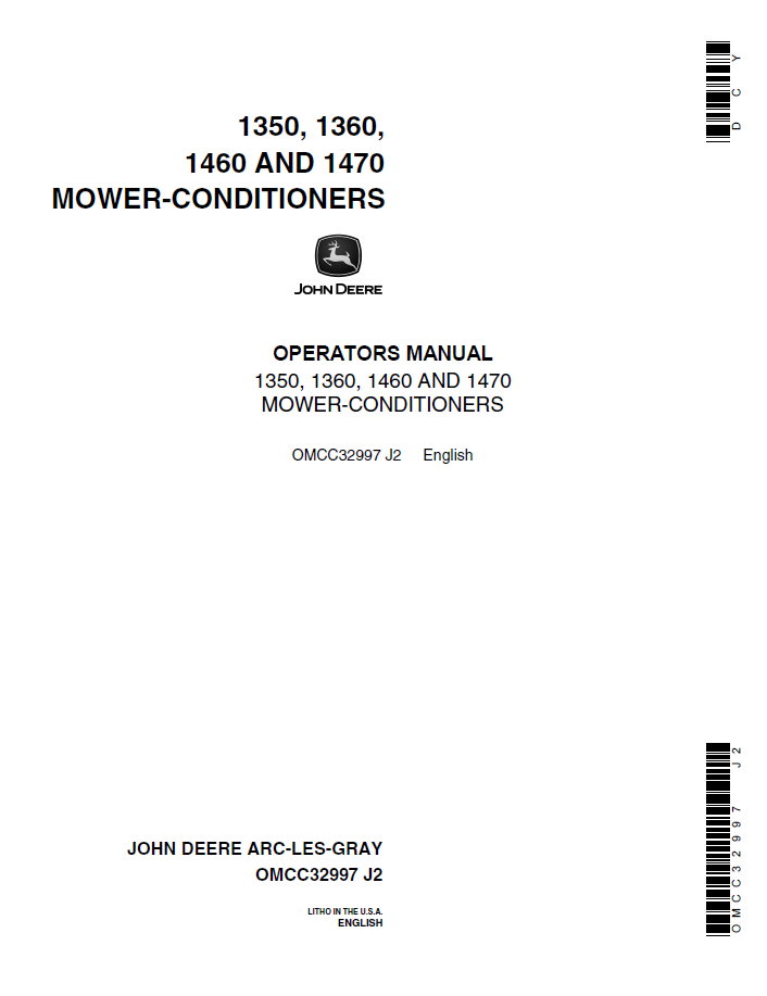 John Deere 1350 1360 1460 1470 Mower Conditioner Operator Manual OMCC32997 PDF