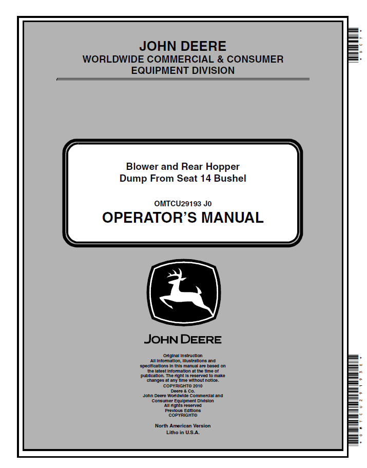 John Deere 14-Bushel Hopper & Blower Manual (OMTCU29193)