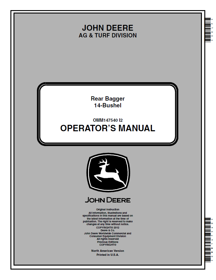 John Deere 14-Bushel Rear Bagger Operator Manual OMM147540 PDF