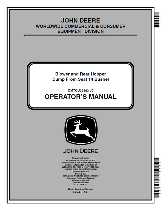 John Deere 14-Bushel Rear Hopper & Blower OMTCU29193 Manual