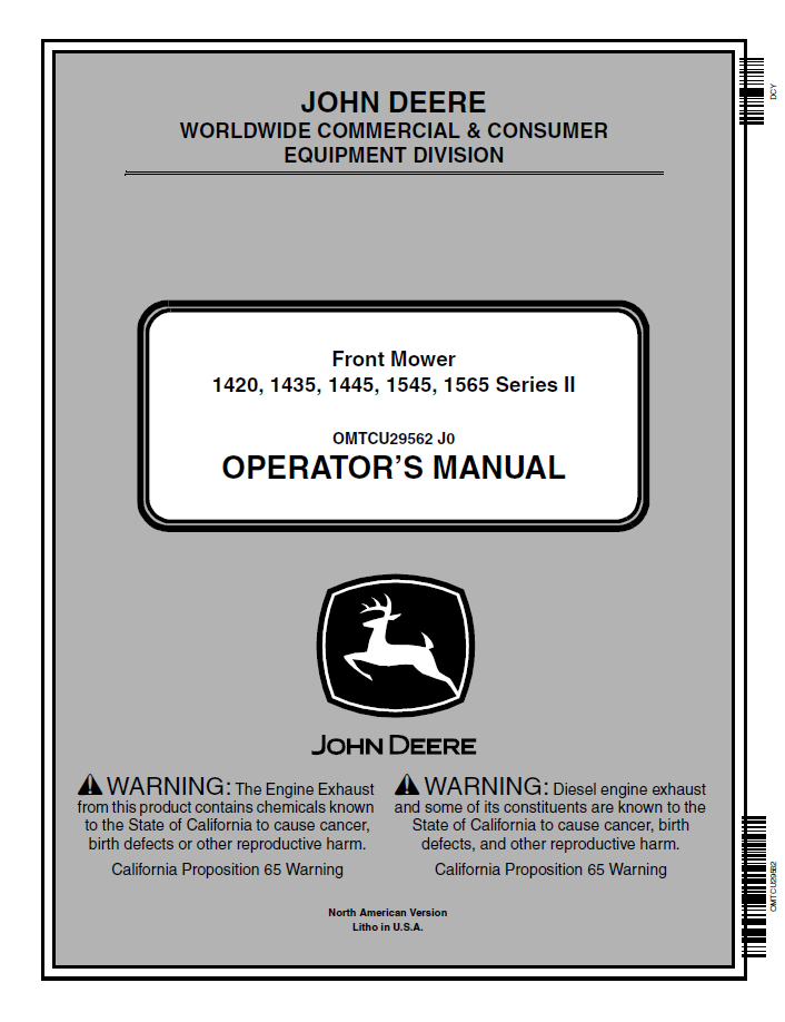 John Deere 1420 1435 1445 1545 1565 Series II Operator Manual (OMTCU29562)