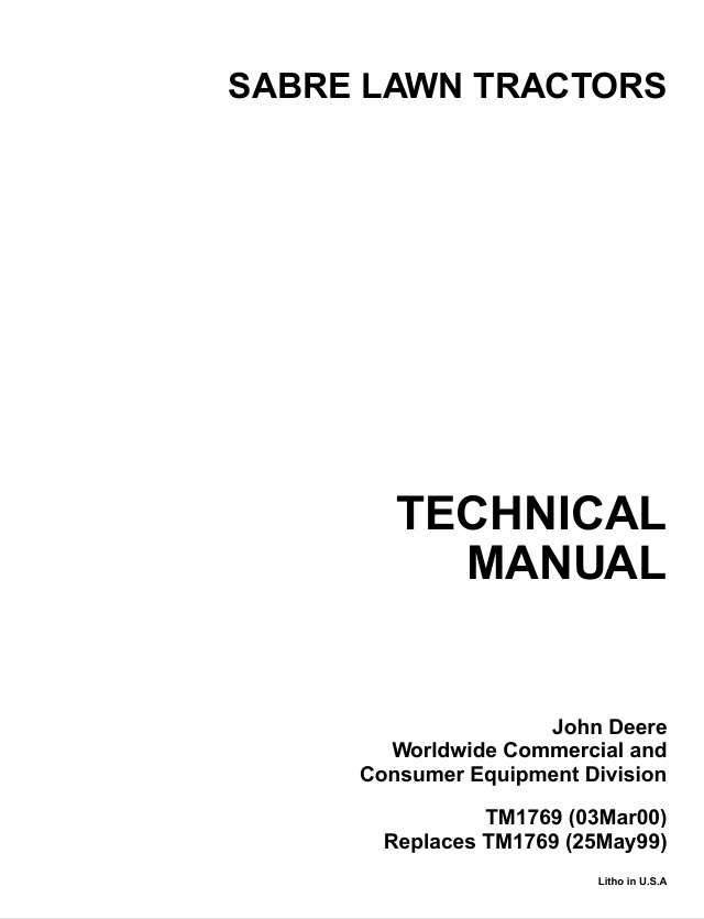 John Deere 1438GS-2046HV Sabre Lawn Tractor Technical Manual TM1769