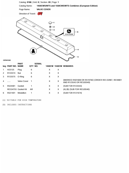 John Deere 1450, 1550 CWS Harvester Parts Catalog Manual PDF Download
