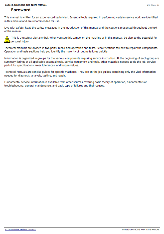 John Deere 1450 1550 CWS WTS Combine Troubleshooting Manual TM8113 PDF