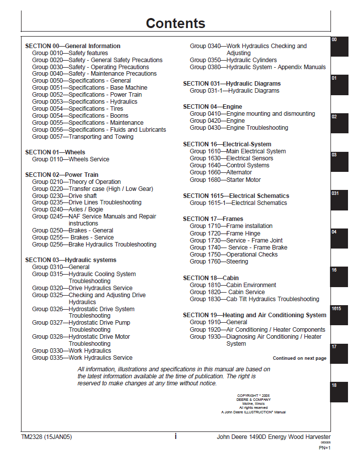 John Deere 1490D Energy Wood Harvester Repair & Workshop Manual