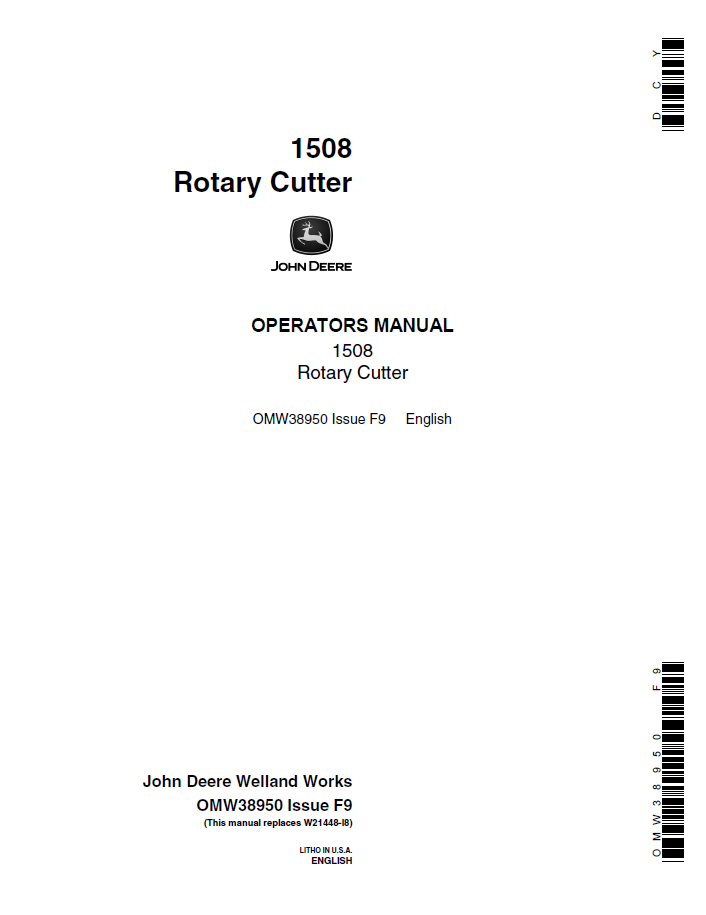 John Deere 1508 Rotary Cutter Operator Manual (OMW38950)