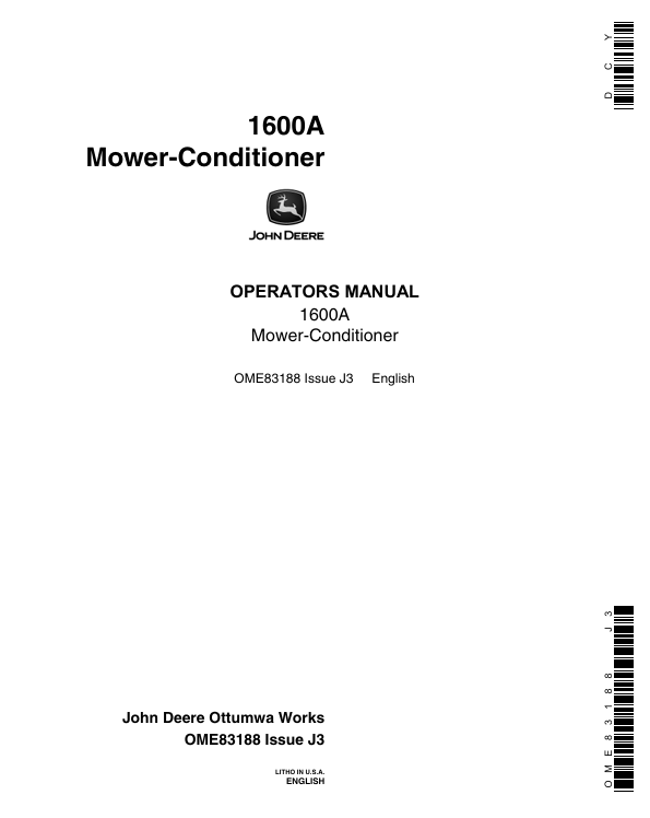 John Deere 1600A Mower-Conditioner Operator Manual OME83188 PDF Download