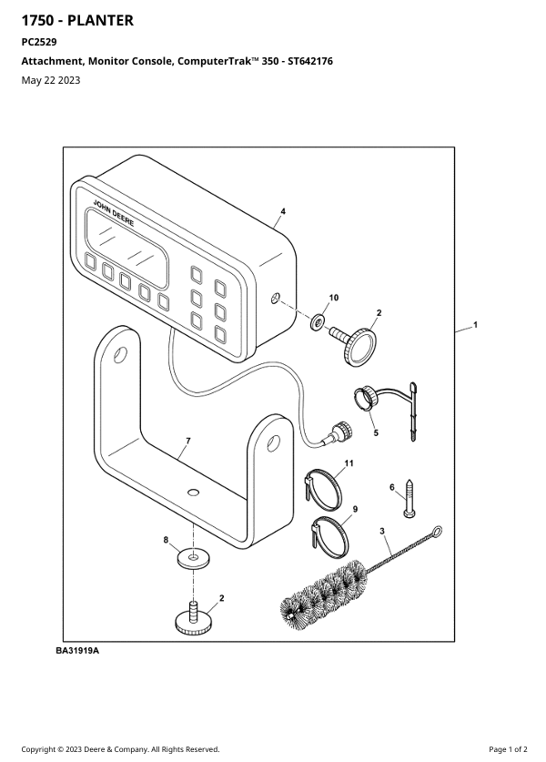 John Deere 1750 Conservation Planter Parts Catalog & Repair Manual
