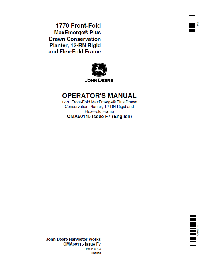 John Deere 1770 Front-Fold MaxEmerge Plus Planter OMA60115 Manual PDF