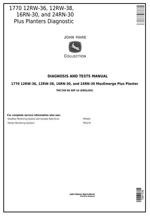 John Deere 1770 Plus Planter TM1709 Diagnosis and Tests Manual