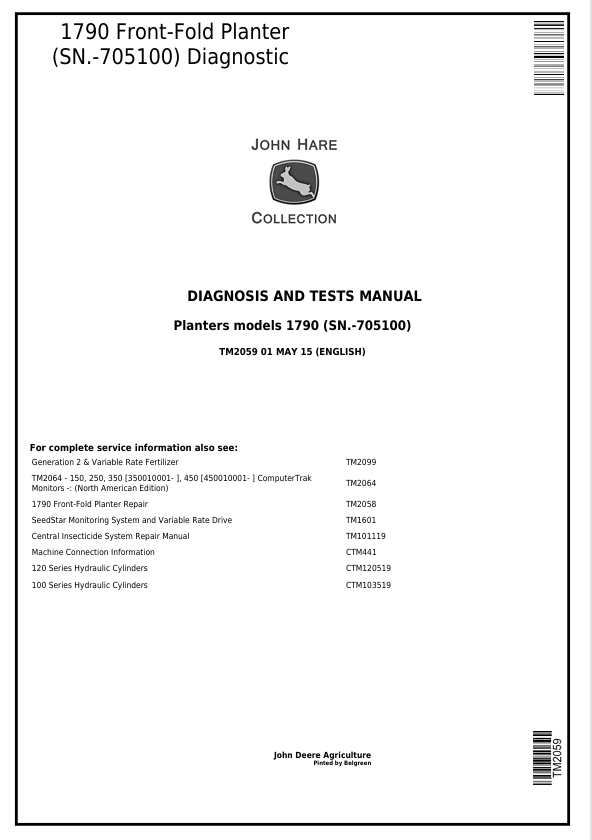 John Deere 1790 Front-Fold Planter Diagnostic & Test Manual TM2059