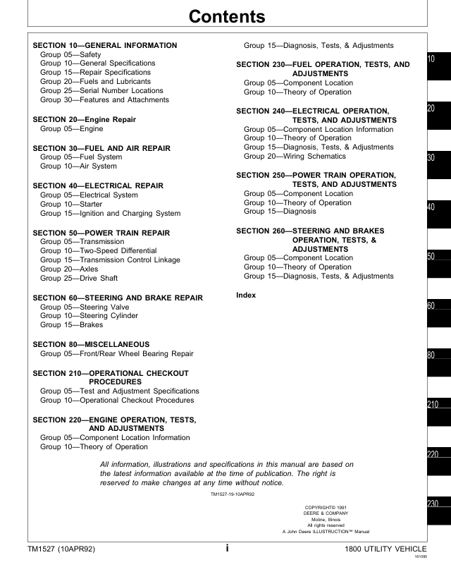 John Deere 1800 Utility Vehicle Service & Repair Manual TM1527