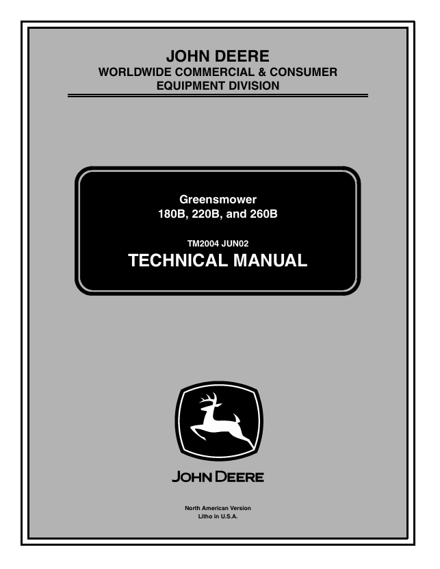 John Deere 180B 220B 260B Greensmower Technical Manual TM2004