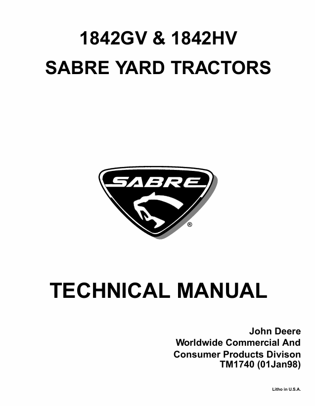 John Deere 1842GV & 1842HV Sabre Yard Tractor Technical Manual TM1740