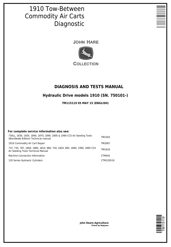 John Deere 1910 Tow Between Commodity Air Cart Diagnosis & Test Manual TM115119