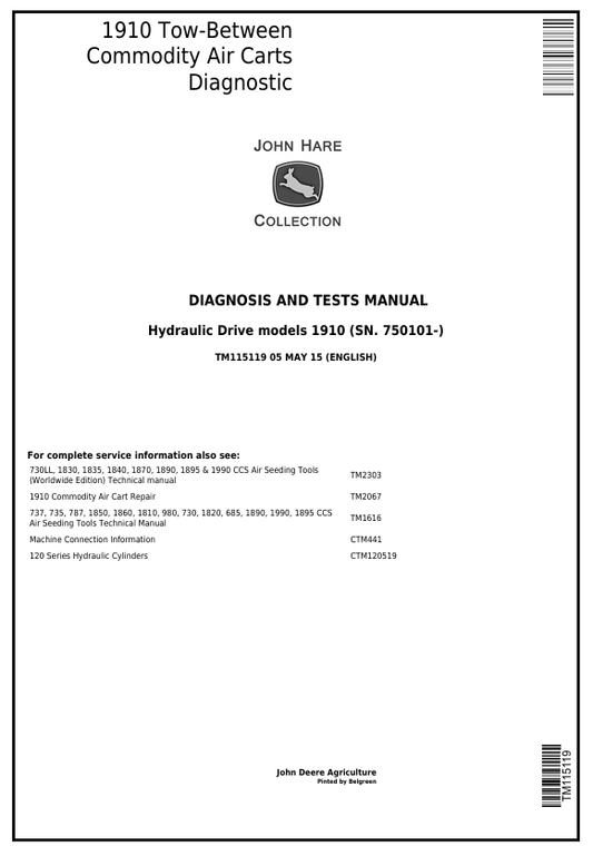 John Deere 1910 Tow Between Commodity Air Cart Diagnosis & Test Manual TM115119