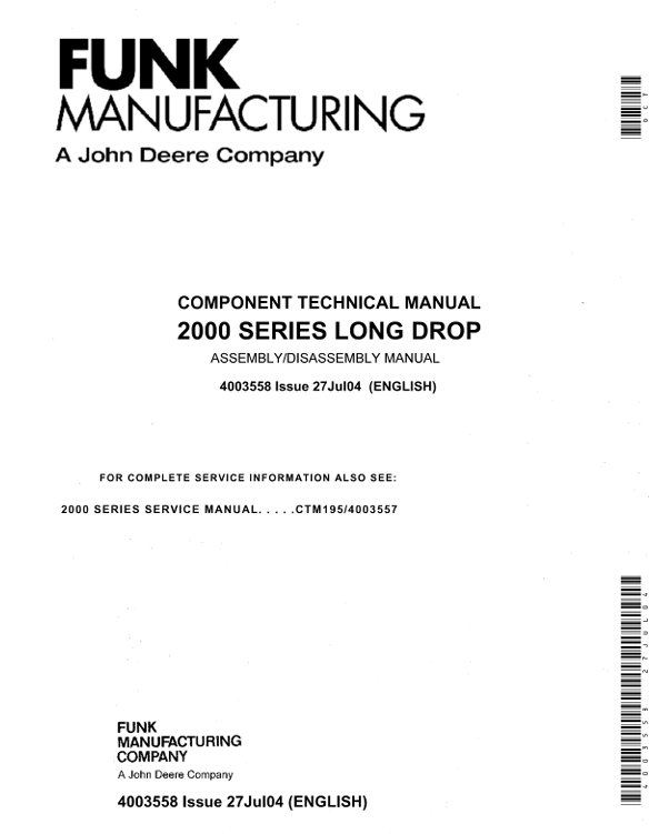 John Deere 2000 Series Long Drop Technical Manual 4003558 PDF Download