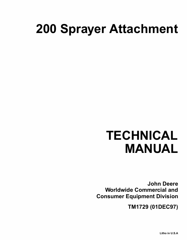 John Deere 200 Sprayer Attachment Technical Manual TM1729 PDF