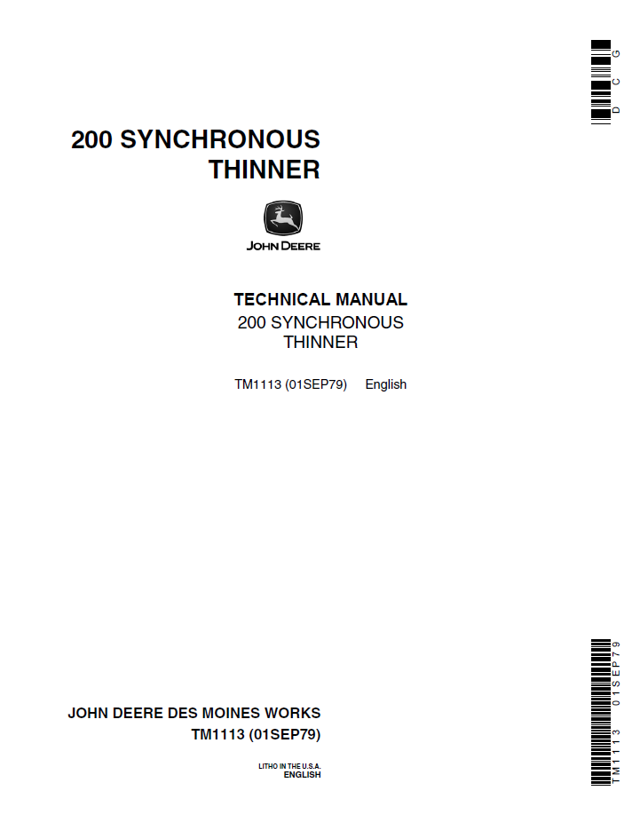 John Deere 200 Synchronous Thinner Technical Manual TM1113
