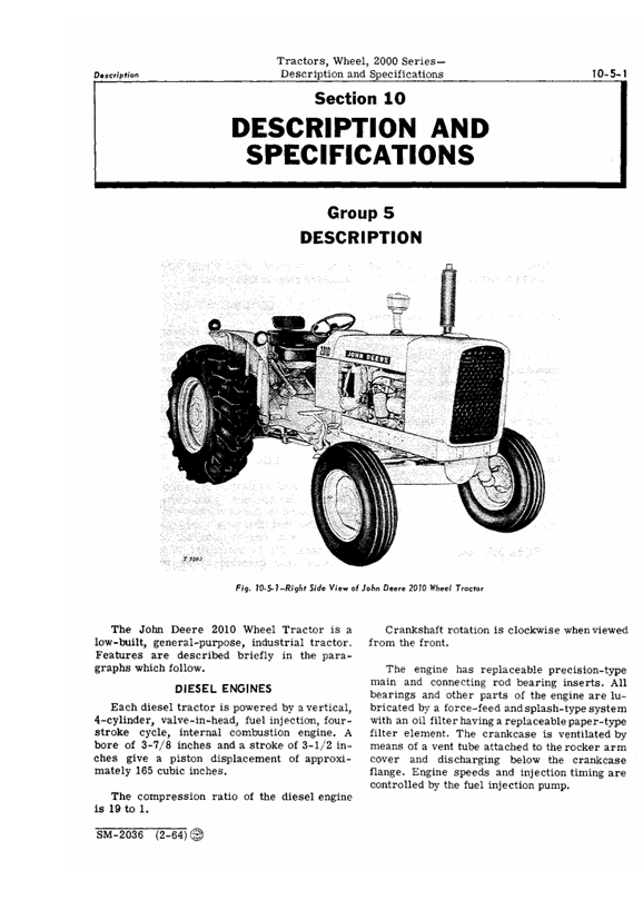 John Deere 2010 Wheel Tractor SM2036 Repair & Service Manual