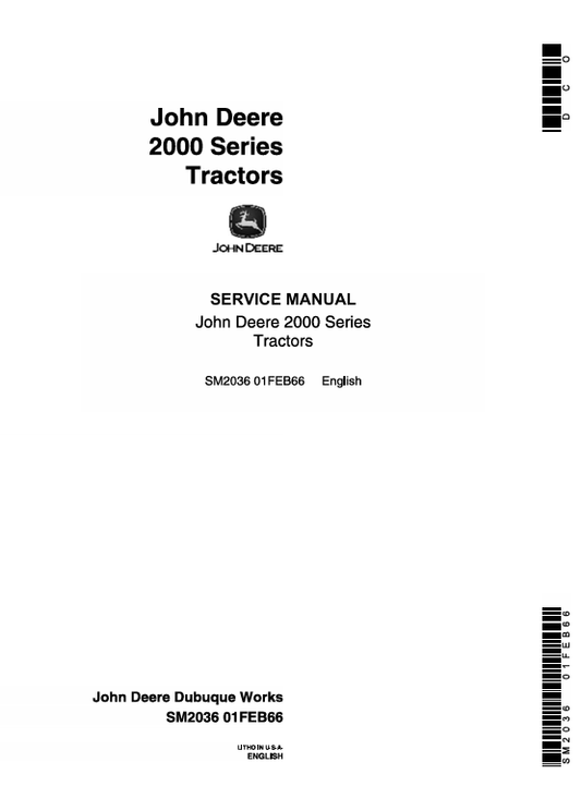 John Deere 2010 Wheel Tractor Service Manual SM2036 PDF Download